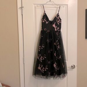 Modern Fairytale Black Floral Embroidered Midi Dress